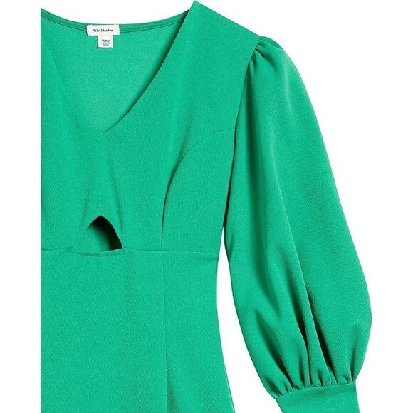 🍃 Spring Green Balloon Sleeve Keyhole Side Slit Midi Dress SIZE L NWT - Picture 10 of 12